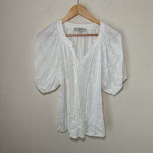 LOFT Puff Sleeve Blouse Women's MD White Cottagecore LIghtweight Boho